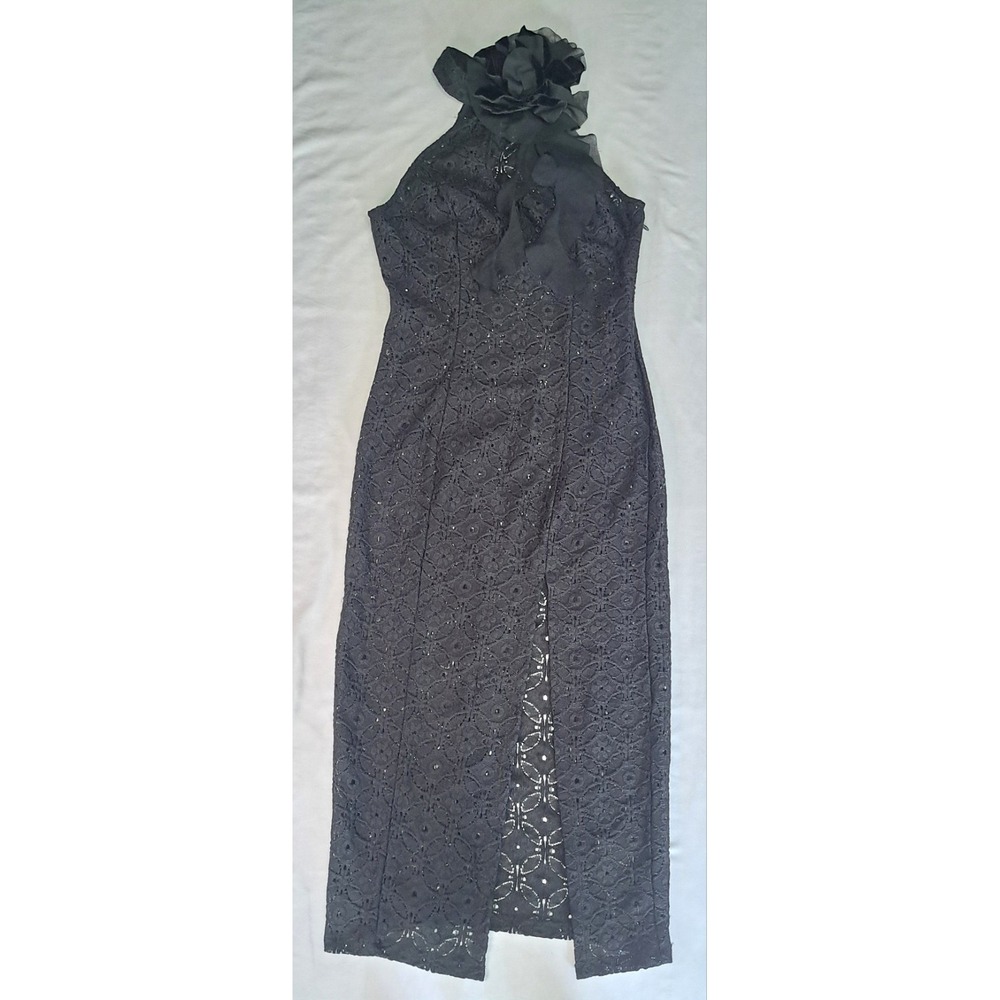 HI BLUE Blk Eyelet Halter Dress S Whimsigoth Dark Coquette‎ Fairy Grunge Witchy